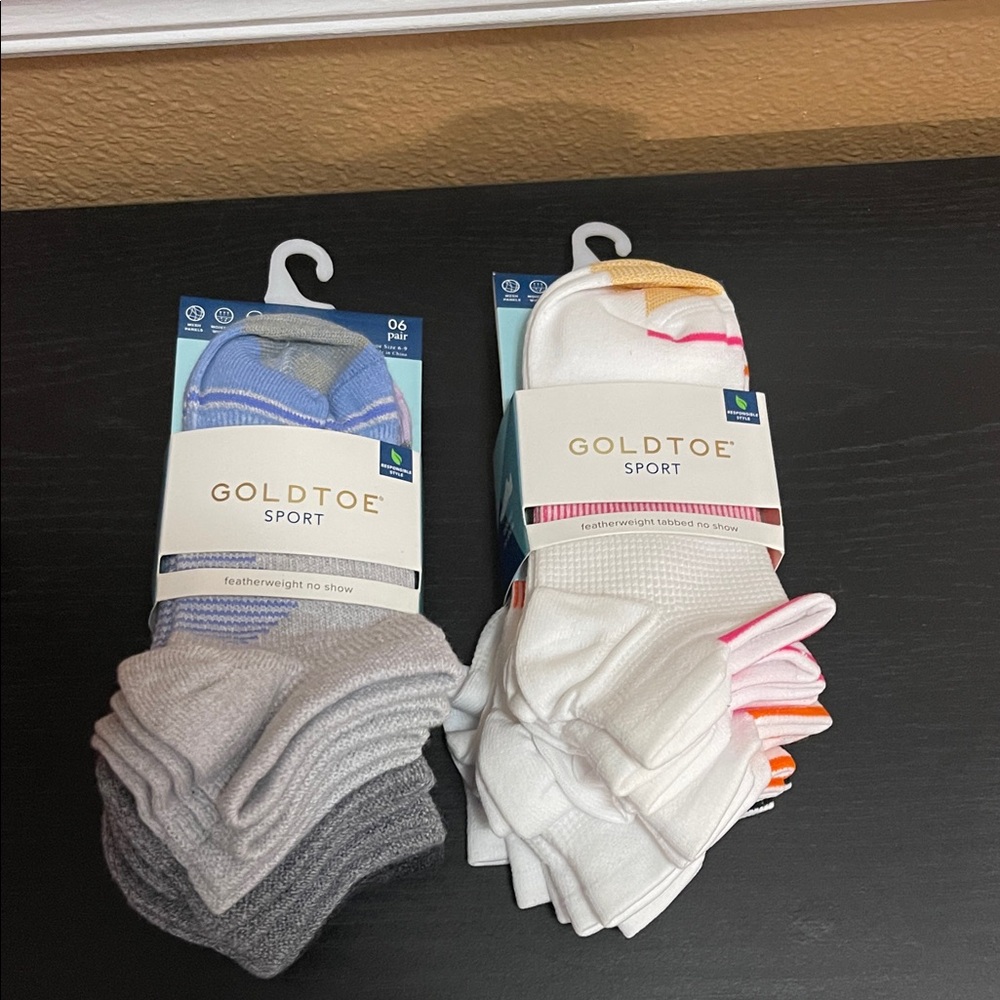 12pairs Gold Toe Sport Men's No Show Socks - Blue, Gray, White, and Pink NWT